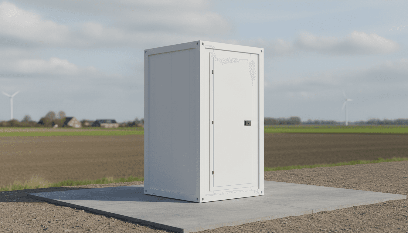 Moderne witte mobiele WC-cabine in professionele opstelling op Nederlandse locatie
